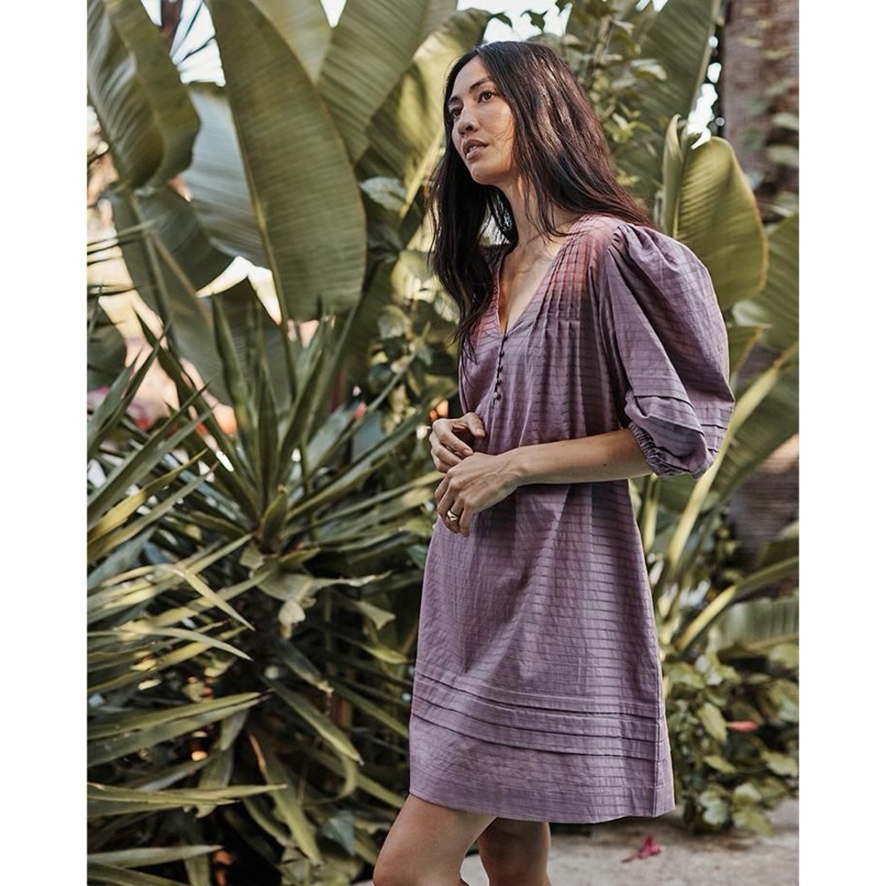 Summersalt Cotton Pintuck Dress Mauve Mini Dress With Ballon Sleeves Women’s Med